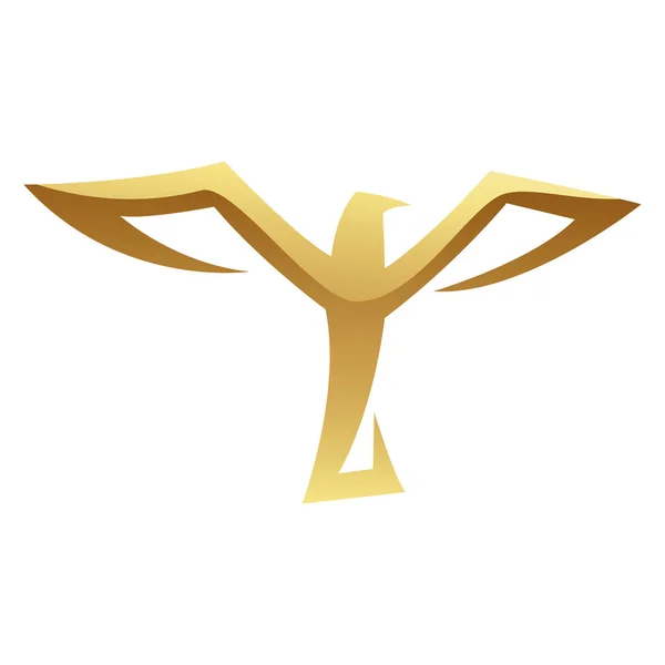 Golden Glossy Eagle Med Öppna Vingar Vit Bakgrund — Stock vektor