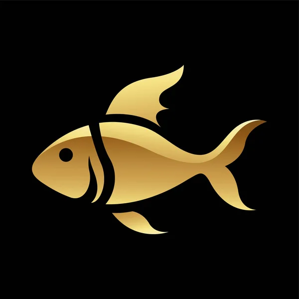 Golden Glossy Fish Icon Black Background — Stock Vector
