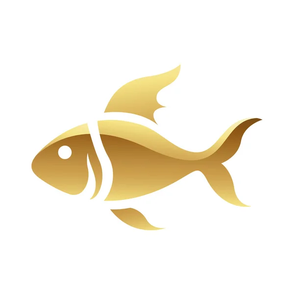 Golden Glossy Fish Icon Een Witte Achtergrond — Stockvector