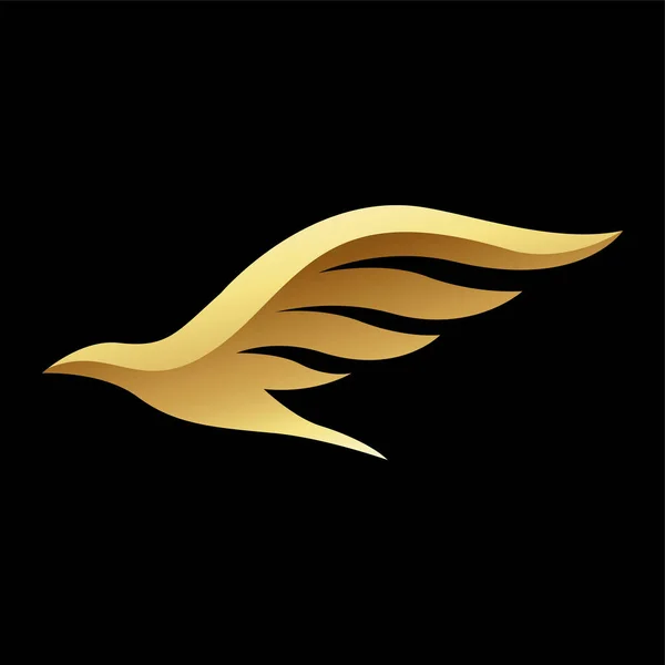 Golden Glossy Flying Bird Black Background — Stock Vector