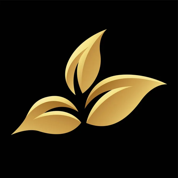 Golden Glossy Leaves Black Background Icon — Stock Vector