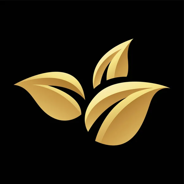Goldene Glänzende Blätter Auf Schwarzem Hintergrund Icon — Stockvektor