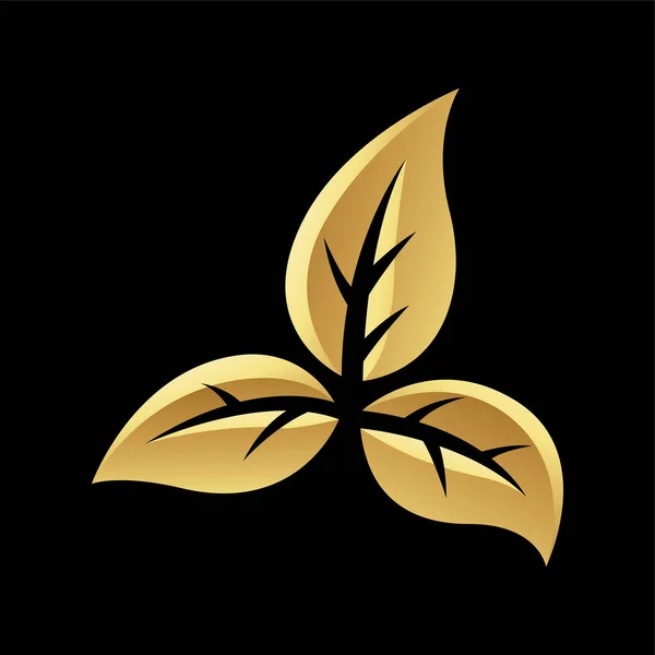 黒の背景に金色の光沢のある葉 アイコン3 — ストックベクタ