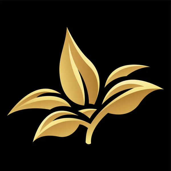 Golden Glossy Leaves Black Background Icon — Stock Vector