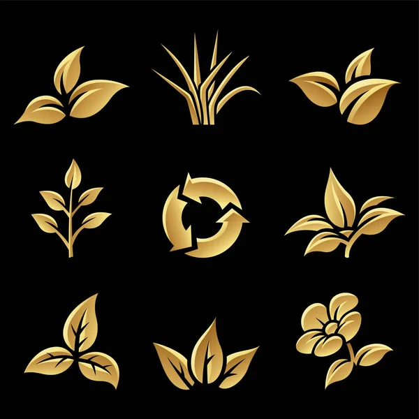 Золоте Листя Чорному Фоні — стоковий вектор
