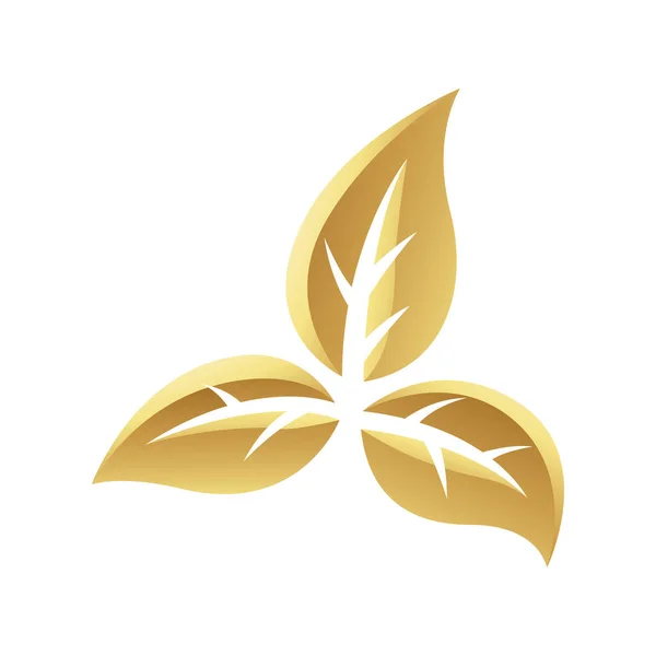 Χρυσαφένια Γυαλιστερά Φύλλα Λευκό Φόντο Icon — Διανυσματικό Αρχείο