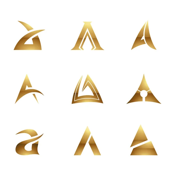 Golden Glossy Letter Iconos Sobre Fondo Blanco — Archivo Imágenes Vectoriales