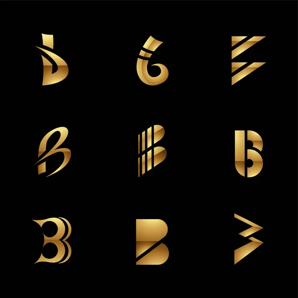 黒の背景に金色の光沢のある文字Bのアイコン — ストックベクタ