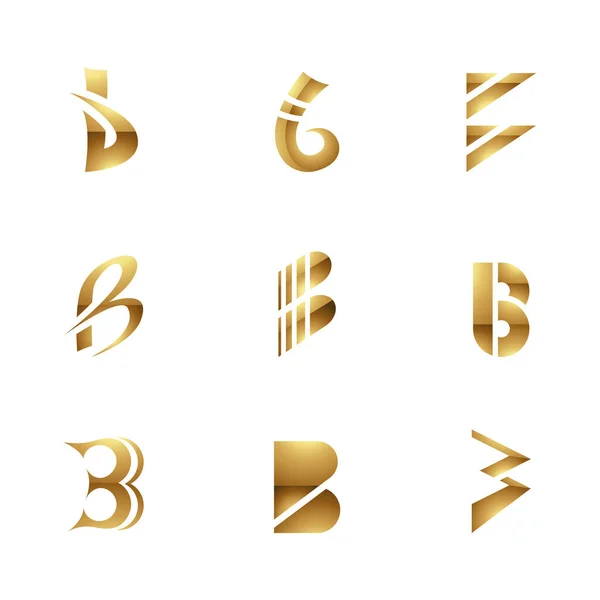 Golden Glossy Letter Ikonok Egy Fehér Háttér — Stock Vector