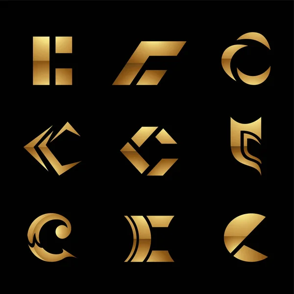 黑色背景上的金色光洁字母C图标 — 图库矢量图片