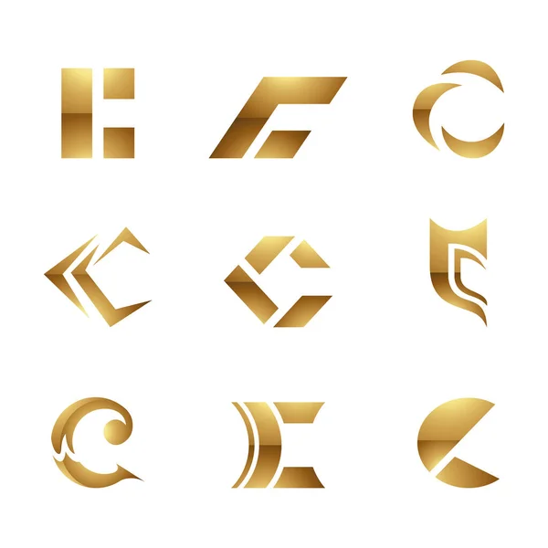 ホワイトの背景に金色の光沢のある文字Cのアイコン — ストックベクタ