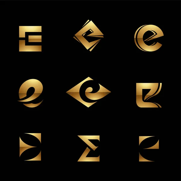 黑色背景上的金色光滑字母E图标 — 图库矢量图片