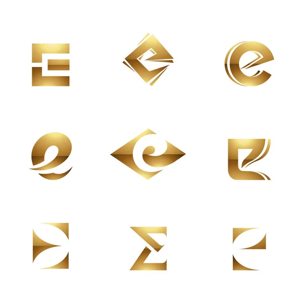 Golden Glossy Letter Ikoner Vit Bakgrund — Stock vektor