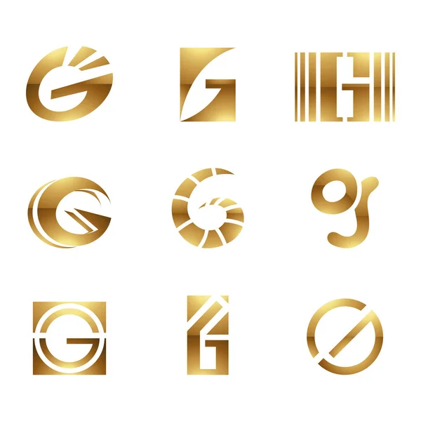 Golden Glossy Lettera Icone Sfondo Bianco — Vettoriale Stock