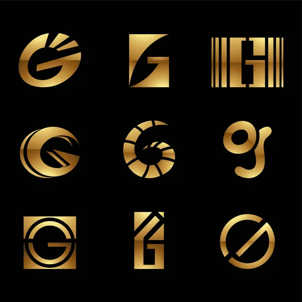 Golden Glossy Letter Icons Auf Schwarzem Hintergrund — Stockvektor