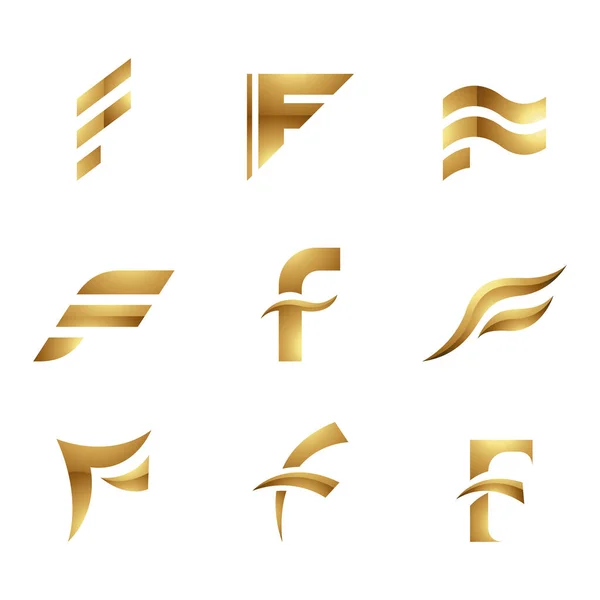ホワイトの背景に金色の光沢のある文字Fのアイコン — ストックベクタ