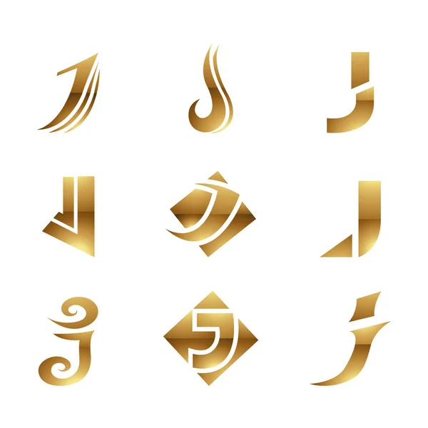 Golden Glossy Letter Ikoner Vit Bakgrund — Stock vektor
