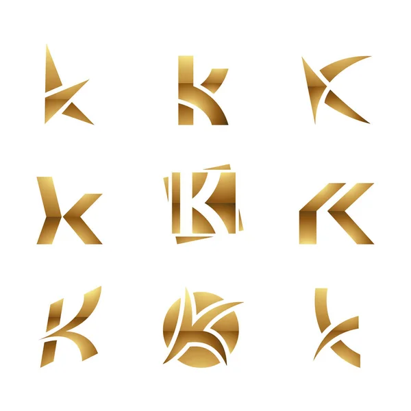 Golden Glossy Letter Icons White Background — Stock Vector