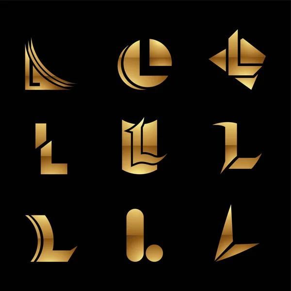 黒の背景に金色の光沢のある文字Lのアイコン — ストックベクタ