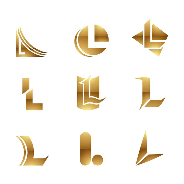 Golden Glossy Lettre Icônes Sur Fond Blanc — Image vectorielle