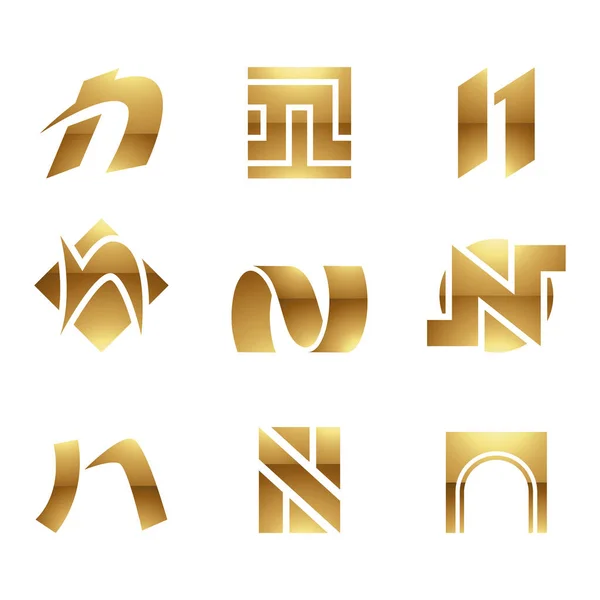 Golden Glossy Lettre Icônes Sur Fond Blanc — Image vectorielle