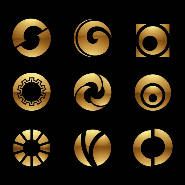 Золота Глянсова Літера Іконки Чорному Тлі — стоковий вектор