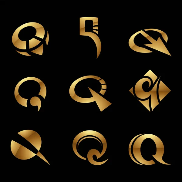 黑色背景上的金光洁字母Q图标 — 图库矢量图片