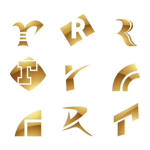 白色背景上的金色光洁字母R图标 — 图库矢量图片