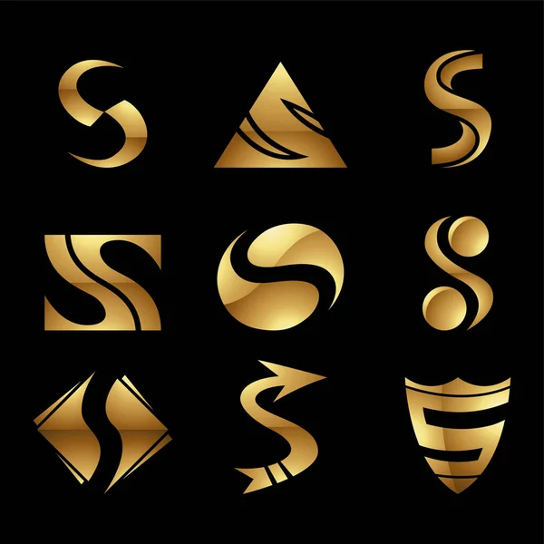Golden Glossy Letter Ikonok Fekete Háttér — Stock Vector