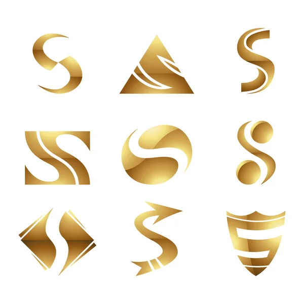 Golden Glossy Letter Icons Auf Weißem Hintergrund — Stockvektor