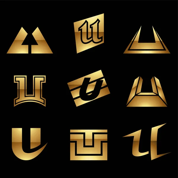 黑色背景上的金光闪闪的字母U图标 — 图库矢量图片