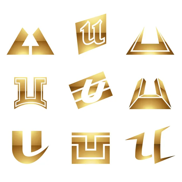 Golden Glossy Letter Icons Auf Weißem Hintergrund — Stockvektor
