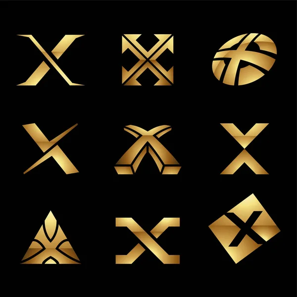 黑色背景上的金光闪闪的字母X图标 — 图库矢量图片