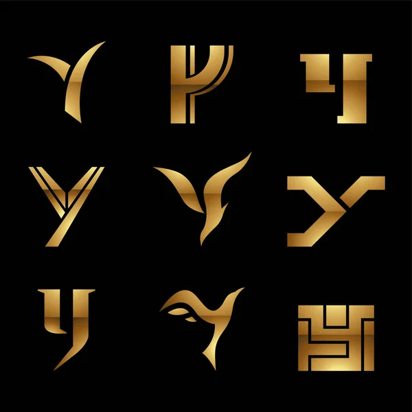 Zlaté Lesklé Písmeno Ikony Černém Pozadí — Stockový vektor