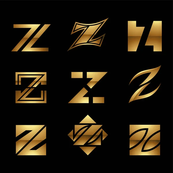 黑色背景上的金色光滑字母Z图标 — 图库矢量图片