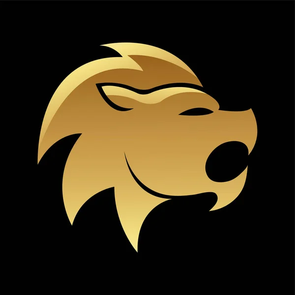 Golden Glossy Lion Icon Een Zwarte Achtergrond — Stockvector