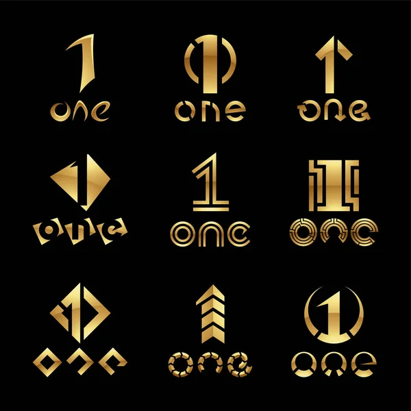 Golden Glossy Number Symbole Auf Schwarzem Hintergrund — Stockvektor