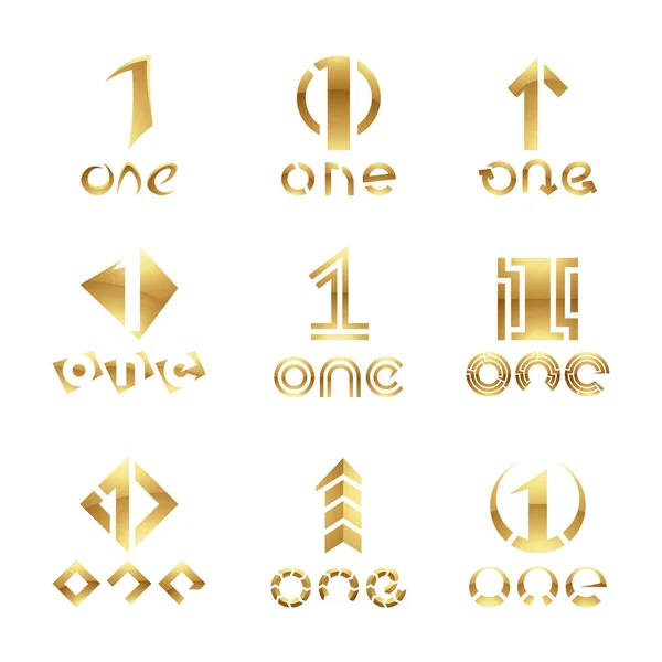 Golden Glossy Number Symbole Auf Weißem Hintergrund — Stockvektor