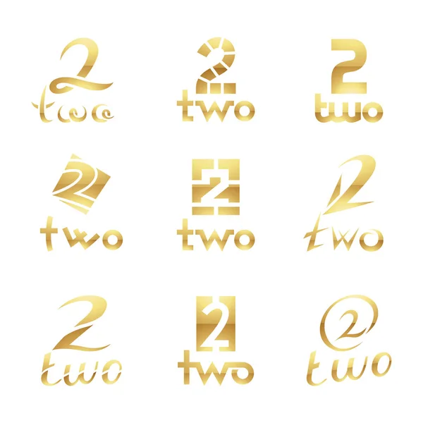 Golden Glossy Number Icons White Background — Stock Vector