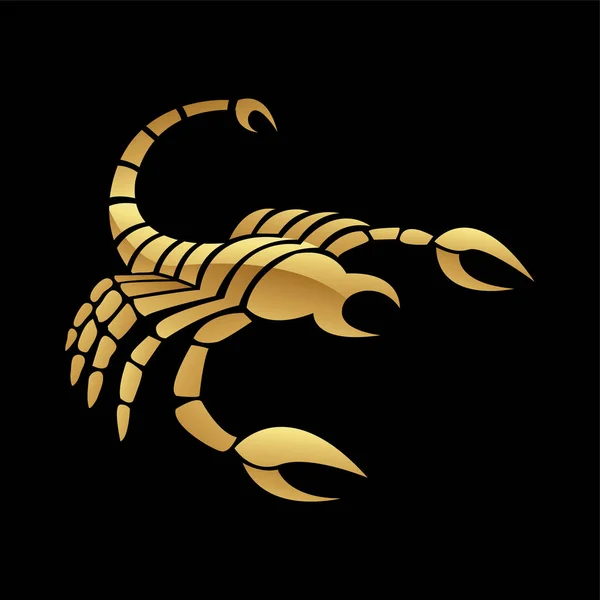 Golden Glossy Scorpion Icon Black Background — Stock Vector
