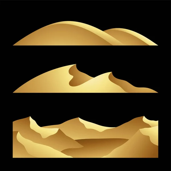 金色山丘沙丘和黑色背景的山脉 — 图库矢量图片