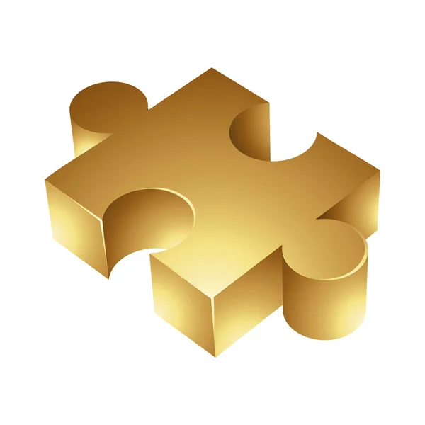 Golden Jigsaw Piece Een Witte Achtergrond — Stockvector
