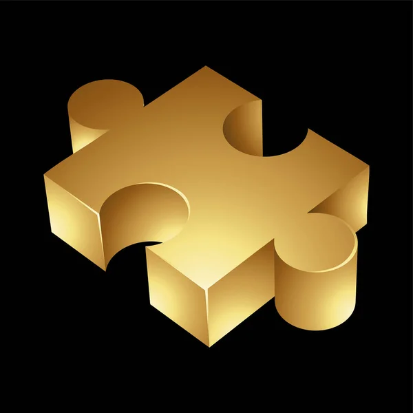Golden Jigsaw Piece Black Background — Stock Vector