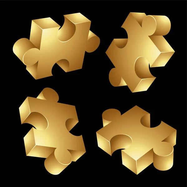 Golden Jigsaw Piezas Sobre Fondo Negro — Vector de stock