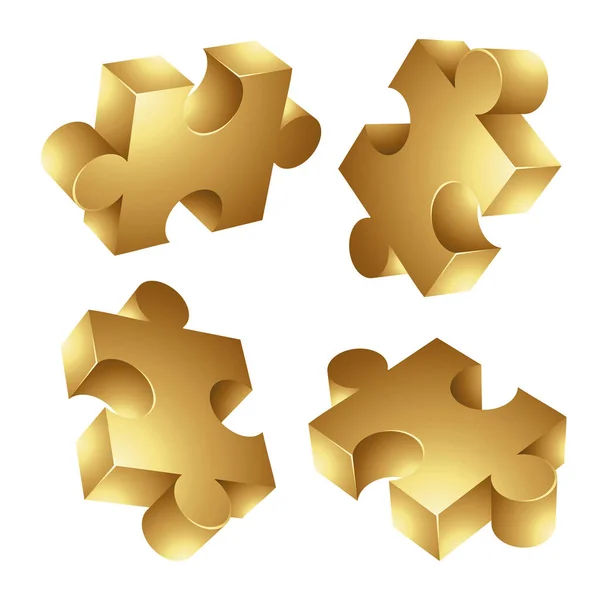 Golden Jigsaw Piezas Sobre Fondo Blanco — Vector de stock