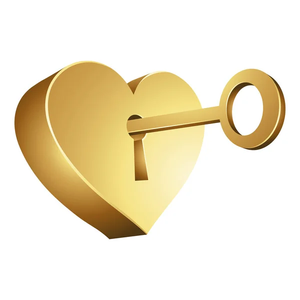 Χρυσό Κλειδί Ξεκλειδώνοντας Μια Κλειδαριά Σχήμα Καρδιάς Λευκό Φόντο — Διανυσματικό Αρχείο