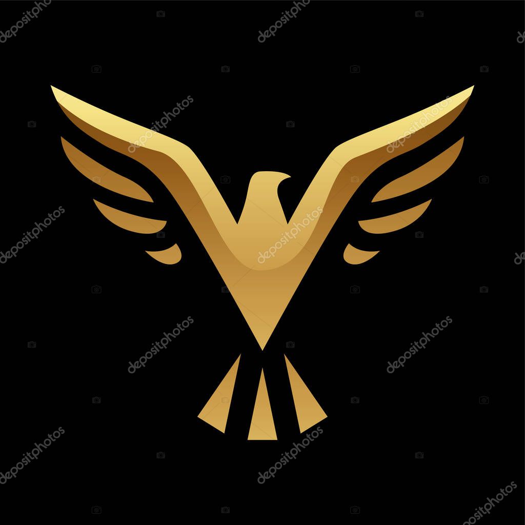 Golden Abstract Eagle with Open Wings on a Black Background