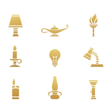 Beyaz Arkaplanda Altın Işık Kaynakları Simgeleri