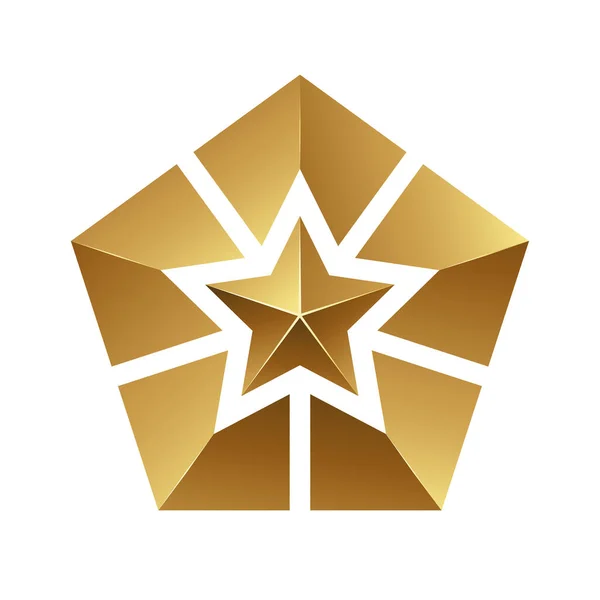 Golden Pentagon Star Ikonen Vit Bakgrund — Stock vektor