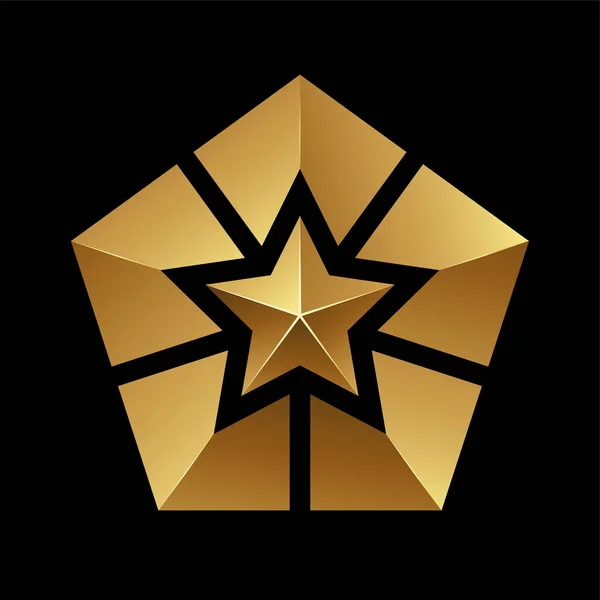 Икона Звезды Золотого Пентагона Черном Фоне — стоковый вектор